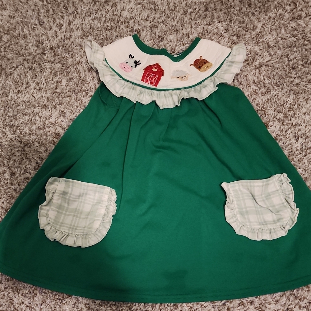 Abby & Evie Farm Themed Dress With Pockets, Size 2T, VGUC